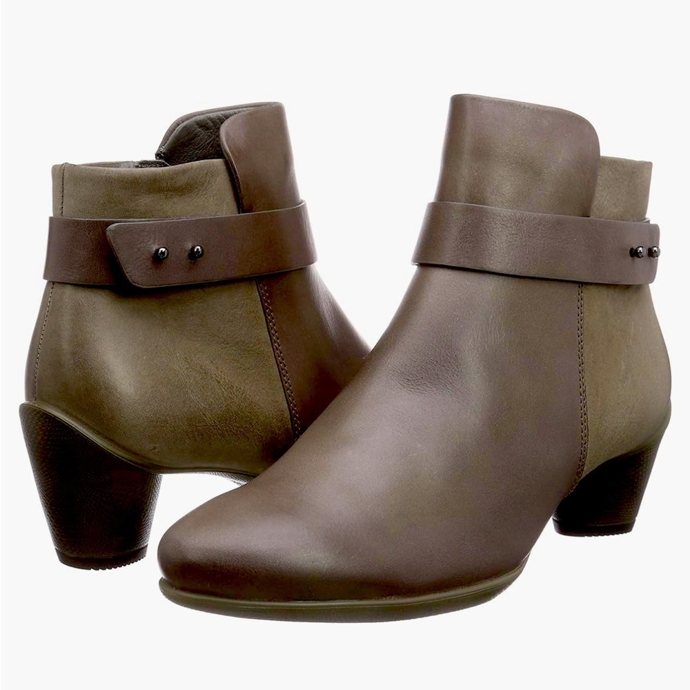 ECCO Women's Sculptured 45 Ankle Bootie Brown‎ Soft Leather Kitten Heel Low 39 8